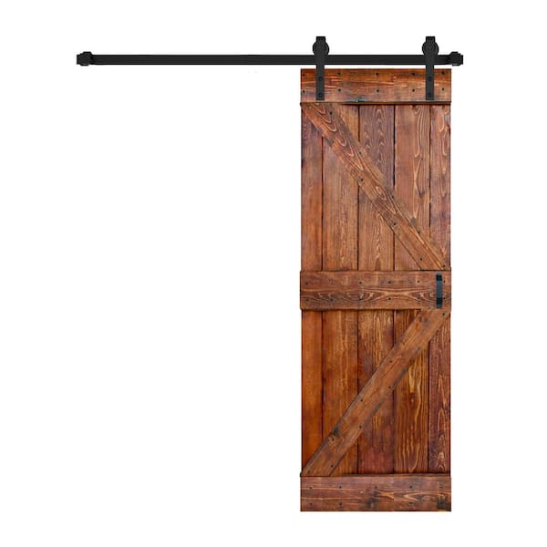 ISLIFE K Style 30 in. x 84 in. Carrington Finished Soild Wood Sliding Barn Door with Hardware Kit - Assembly Needed
