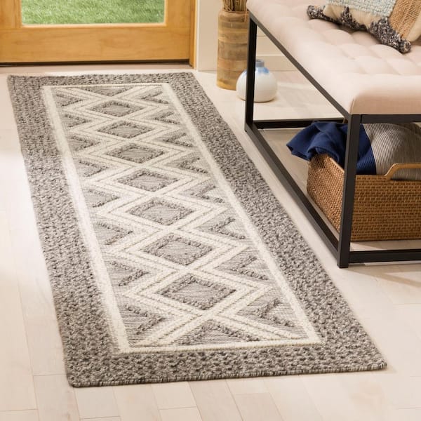 Vermont Gray/Ivory 2 ft. x 12 ft. Border Geometric Runner Rug
