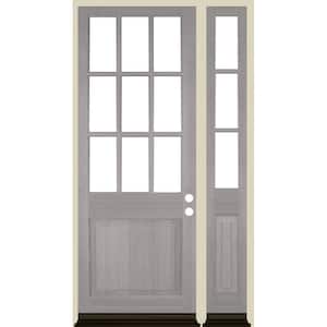 50 in. x 96 in. 9-Lite Left-Hand/Inswing Clear Glass Grey Stain Wood Prehung Front Door Right Sidelite