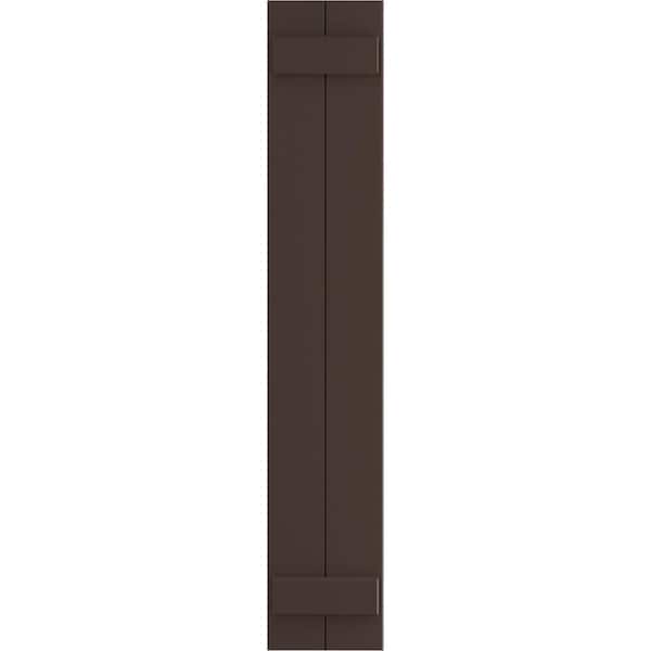 Ekena Millwork 10 3/4" x 74" True Fit PVC Two Board Joined Board-n-Batten Shutters, Raisin Brown (Per Pair)