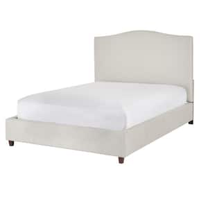 Biscuit Beige Upholstered Platform King Bed with Curved Headboard