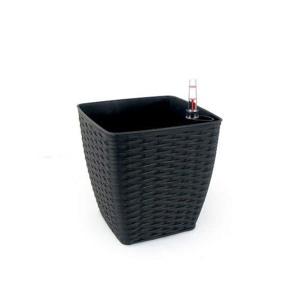 Cubilan Black (2-Pack) Self-watering Planter-Hand Woven Wicker-Thin Square-Espresso-12.6 in. x 12.6 in. x 12.6 in.