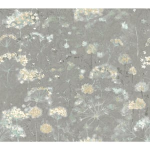 Grey Botanical Fantasy Unpasted Paper Matte Wallpaper, 27 in. by 27 ft.