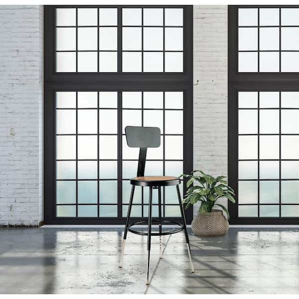 NPS 19 in. -27 in. Black Height Adjustable Heavy Duty Steel Stool With Backrest (2-Pack)