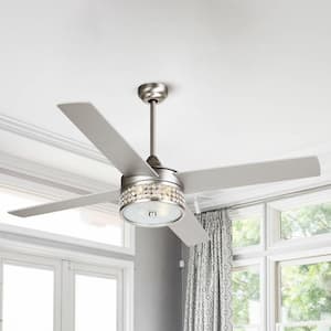 Cason 52 in. Indoor Satin Nickel Downrod Mount Crystal Ceiling Fan with Light Kit and Remote Control