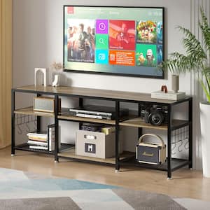 Industrial Entertainment Center for TVs up to 65 in. Large TV Console and TV Cabinet With 6-Hooks, Gray