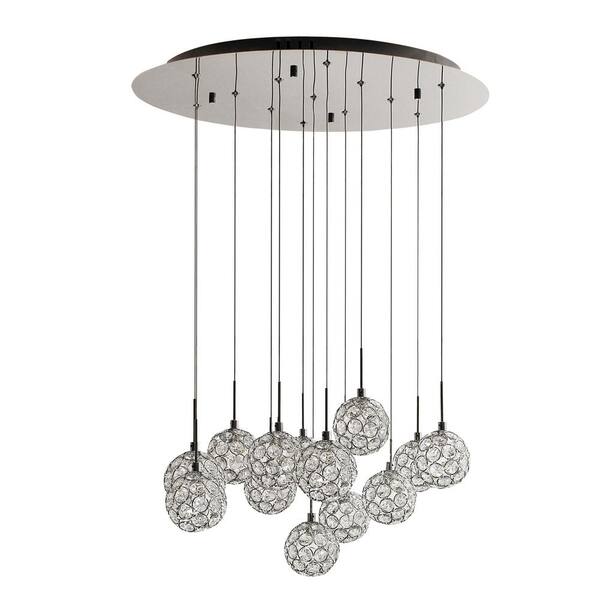 BAZZ 13-Light Chrome Round Pendant with Chrome and Glass Beads