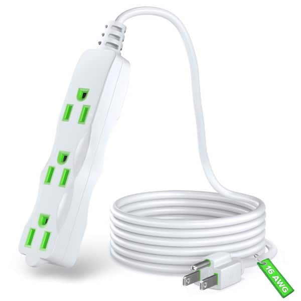 6 ft. 16 / 3 Light Duty Indoor I-Shaped Extension Cord, 3-Outlet 13 Amps White with Green Indicators