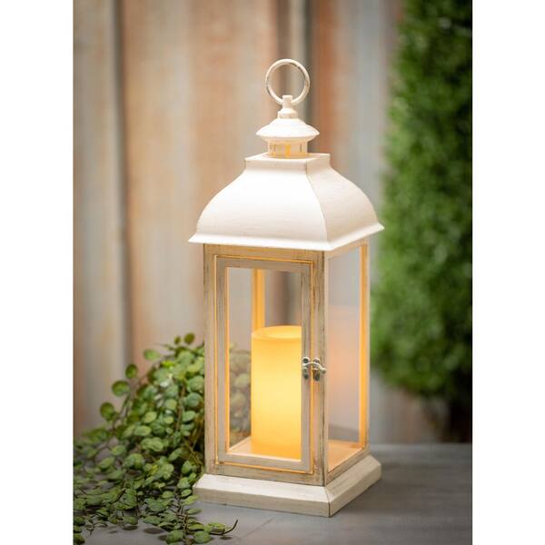 29.5 in. and 36 in. Backyard Expressions White Indoor/Outdoor Wooden Lantern Set (2-Pack)