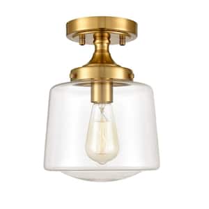 7.87 in. 1-Light Gold Modern Semi-Flush Mount with Clear Glass Shade and No Bulbs Included 1-Pack
