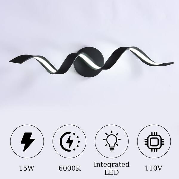 23.6" Matte Black Swirled LED Wall Sconce 15-Watt 6000K Bathroom Vanity Light, Picture Light & Hallway Fixture