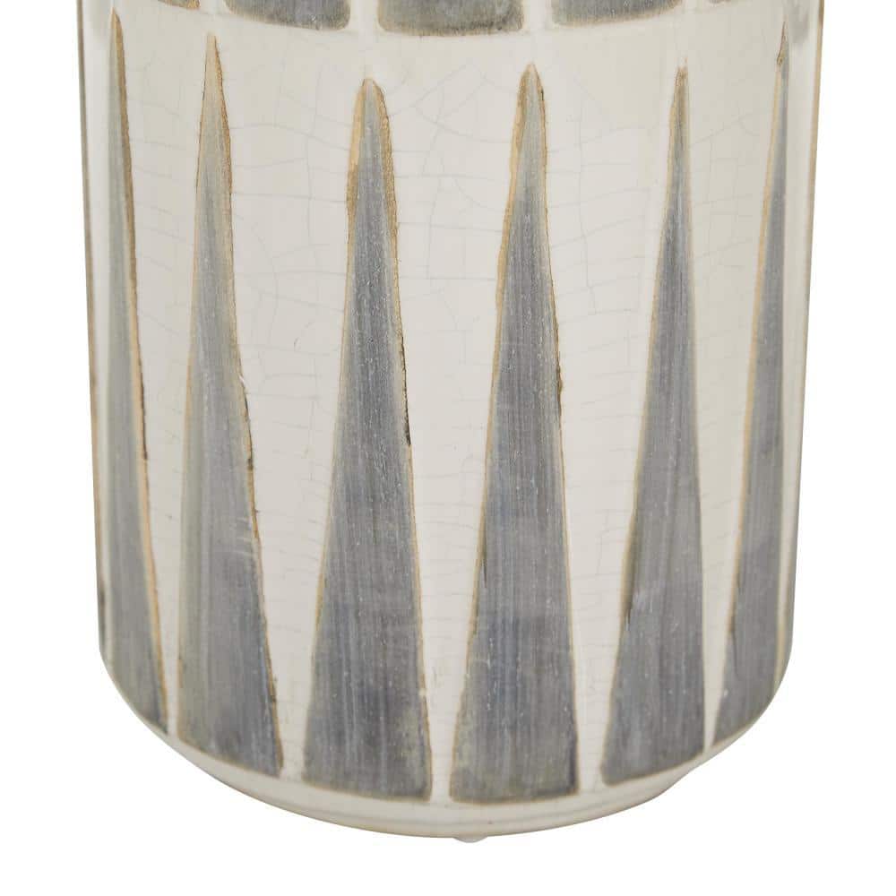 Elegant 17" White Ceramic Vase with Triangle Patterns