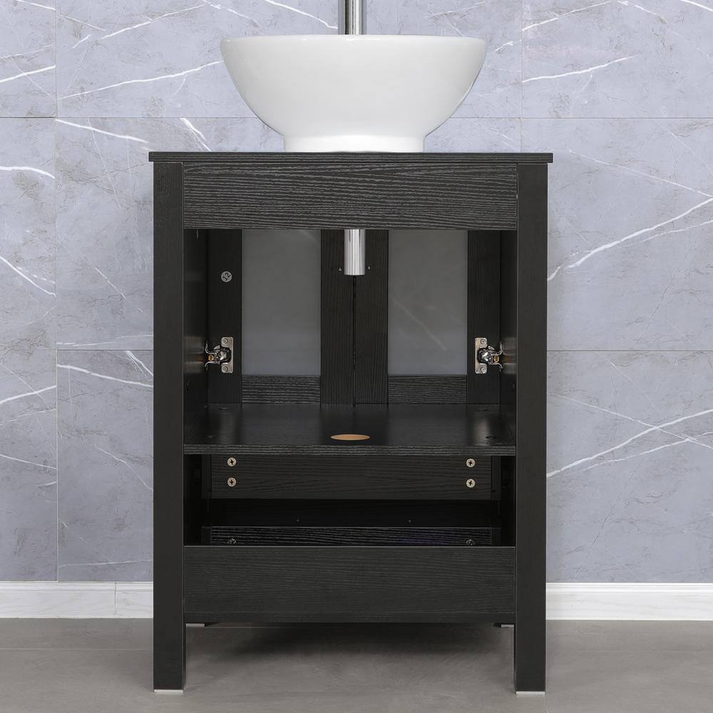 24'' Black MDF Bathroom Vanity Set with White Ceramic Vessel Sink
