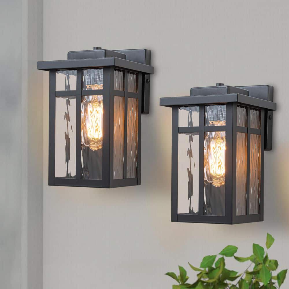C Cattleya Matte Black Outdoor Hardwired Wall Lantern Sconces with