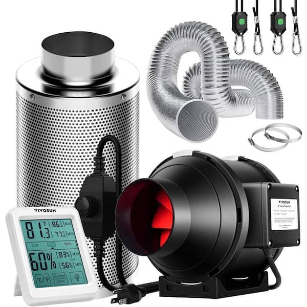 4 in. 190 CFM Inline Duct Fan with Variable Speed Controller, 4 in. Carbon Filter and 8 ft. of Ducting