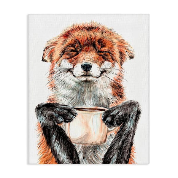 Stupell Industries Happy Fox with Coffee by Holly Simental 1-Piece Gallery Wrapped Unframed Animal Graphic Art Print 36 in. x 48 in.