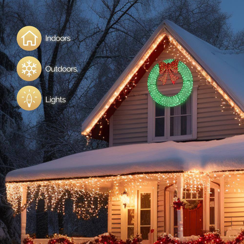 48-Inch Green and Red LED Lighted Outdoor Christmas Wreath