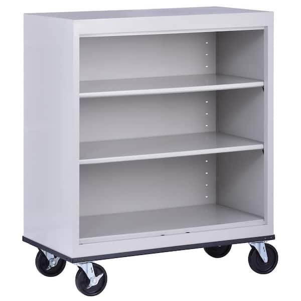 Sandusky Mobile Bookcase Series 42 in. Tall Dove Gray Steel 3-Shelf Standard Bookcase with Casters