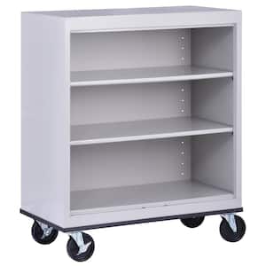 Mobile Bookcase Series 42 in. Tall Dove Gray Metal 3-Shelves Standard Standard Bookcase With Casters