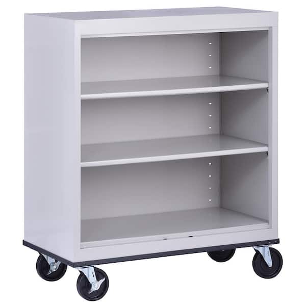 Sandusky Mobile Bookcase Series 3-Shelf 42 in. Tall Steel Standard Bookcase With Casters in Gray (36 in. W x 42 in. H x 18. D)