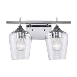 Kieran 13.75 in. 2-Light Polished Chrome Bathroom Vanity Light Fixture with Clear Glass Shades