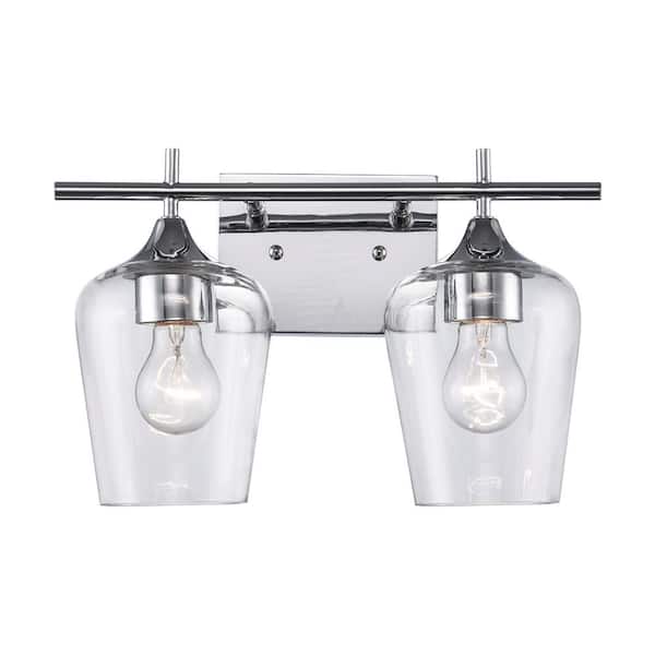 Bel Air Lighting Kieran 13.75 in. 2-Light Polished Chrome Bathroom Vanity Light Fixture with Clear Glass Shades