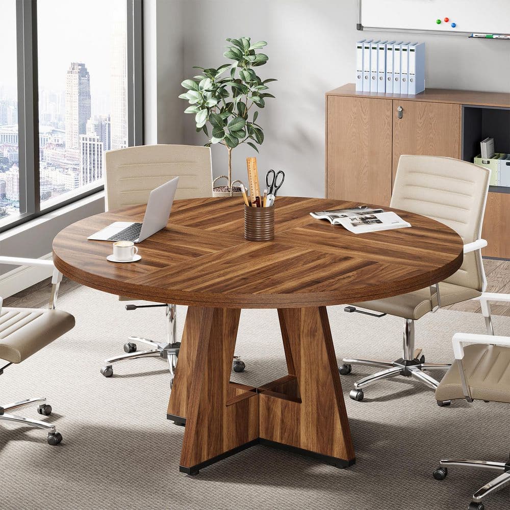BYBLIGHT Moronia 47.25 in. Walnut Round Conference Table for 4