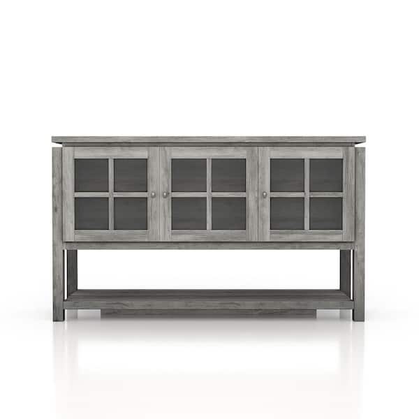 Tymon Gray Buffet Server With 3-Cabinet Doors