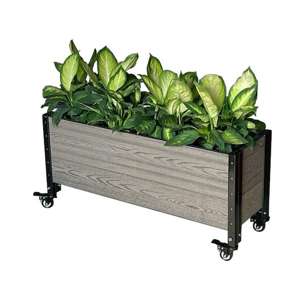 EverBloom 12 in. D x 17 in. H x 36 in. W Grey and Black Composite Board and Steel Mobile Trough Planter Box Raised Garden Bed