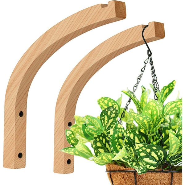SenQWFa Wooden Wall Mounted Hanging Plant Hooks 8 in. Multi-Purpose Indoor Outdoor Decoration 2-Pack