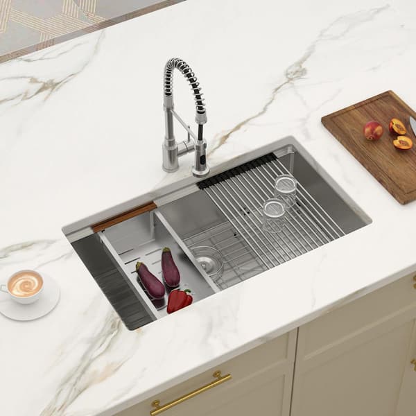 33 in. Drop In Workstation 16-Gauge Stainless Steel Single Bowl Undermount Kitchen Sink with Cutting Board