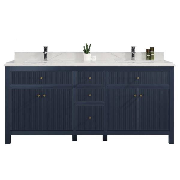 Willow Collections Sonoma 72 in. W x 22 in. D x 36 in. H Double Sink Bath Vanity in Navy Blue with Cove Edge Empira Quartz Vanity Top
