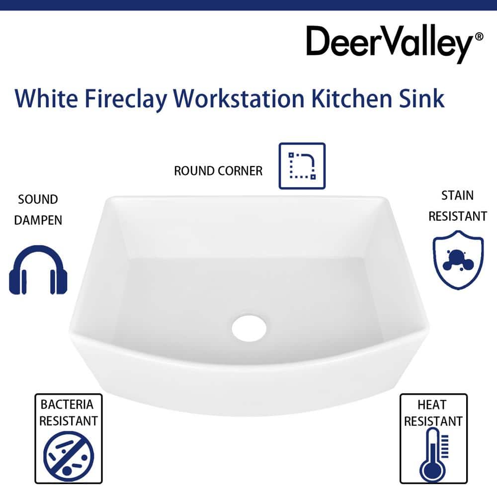 White Fireclay Single Basin Farmhouse Kitchen Sink