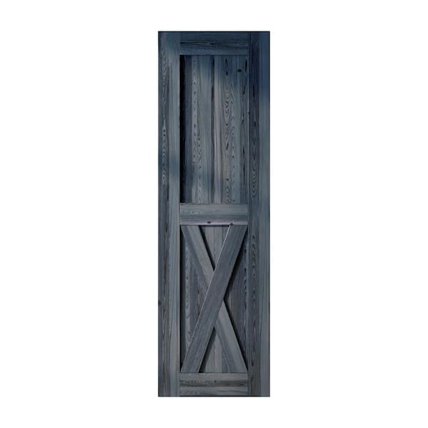 HOMACER 24 in. x 84 in. X-Frame Navy Solid Natural Pine Wood Panel Interior Sliding Barn Door Slab with Frame