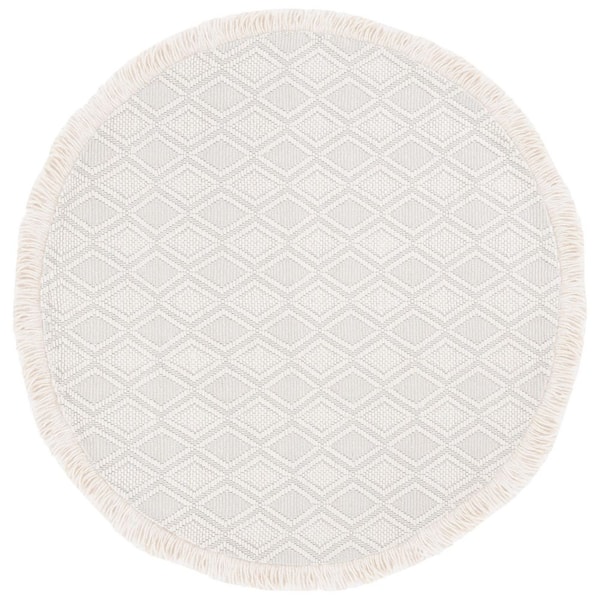 Natura 6 ft. x 6 ft. Ivory Monochrome Diamond Round Area Rug