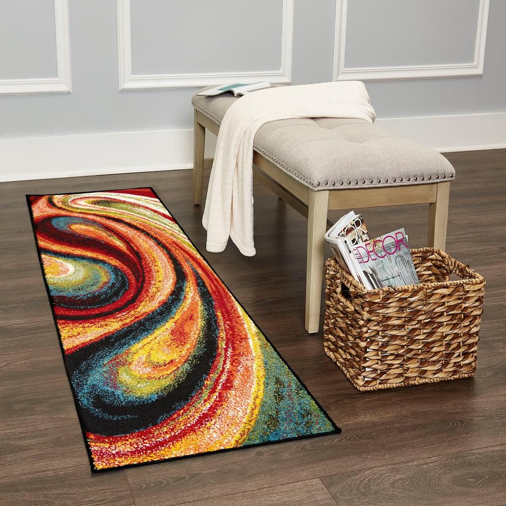 Adja Red and Multicolor Abstract Swirl Runner Rug
