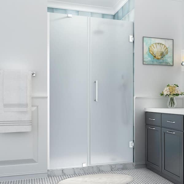 Aston Belmore XL 51.25 - 52.25 in. x 80 in. Frameless Hinged Shower Door with Ultra-Bright Frosted Glass in Polished Chrome
