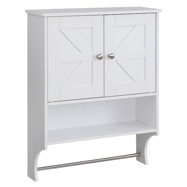 Modern 21.6 in. W x 27.6 in. H Rectangular White Surface Mount Medicine Cabinet without Mirror, Storage Shelf&Towel Rack