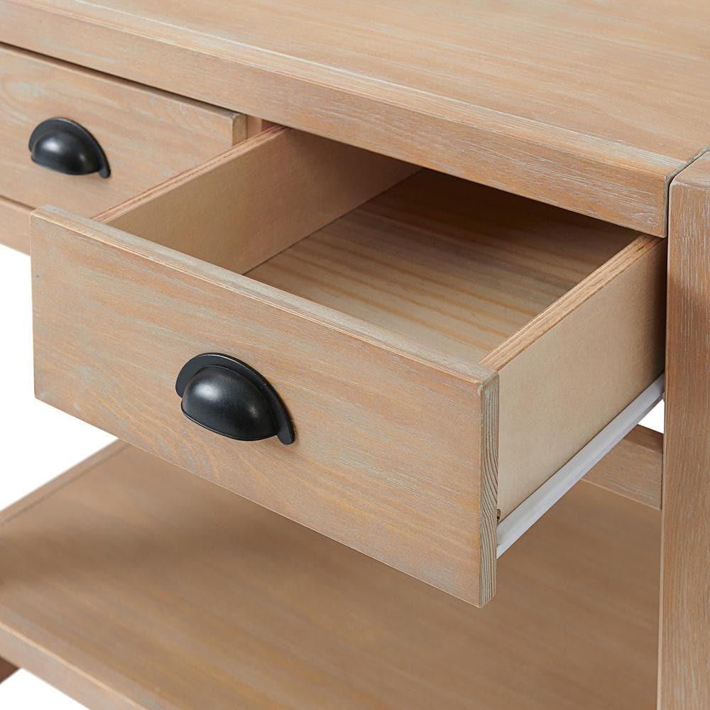 Arden Light Driftwood Pine 2-Drawer Nightstand with Open Shelf