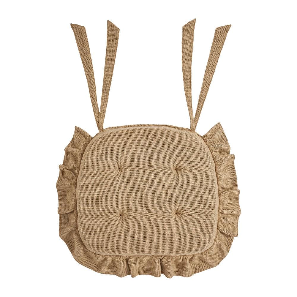 Natural Burlap Cotton Chair Pad with Ruffles and Ties