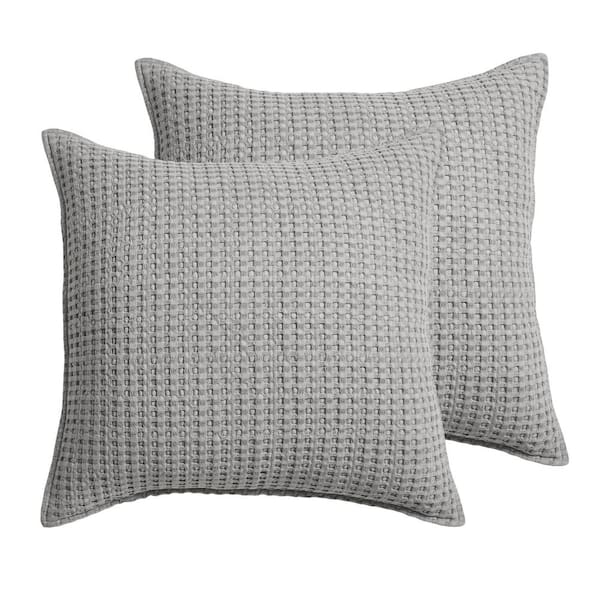 LEVTEX HOME Mill Waffle Grey Solid Cotton 26 in. x 26 in. Euro Sham (Set of 2)