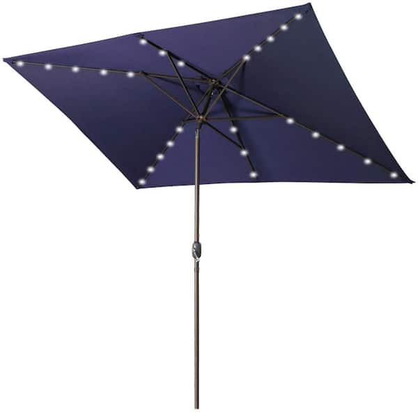 Tidoin 6.5 ft. x 10 ft. Steel Market Solar Tilt Patio Umbrella in Navy Blue with LED Light for Garden, Deck, Backyard, Pool