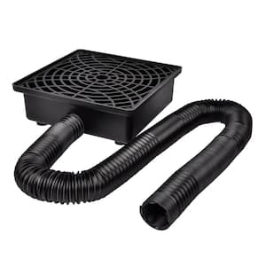 12 in. x 12 in. Plastic Low Profile Catch Basin Gutter Downspout Extensions with 8.2 ft. Flexible Pipe, Black