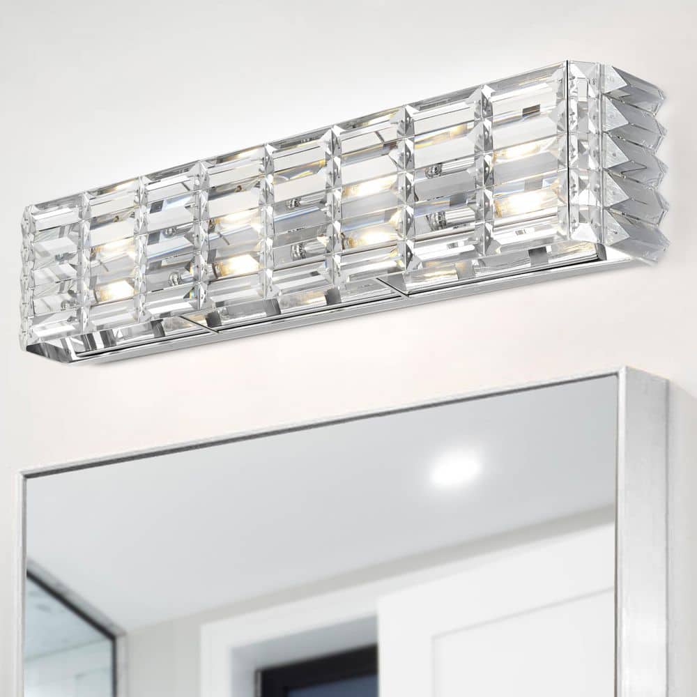 Evelyn Crystal Glam 24" Chrome LED Vanity Light with Mid-Century Flair