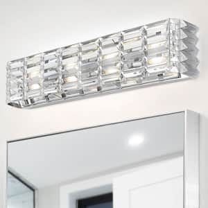 Evelyn Crystal Rectangle 24.25 in. 3-Light Chrome Iron/Crystal Glam Modern LED Vanity Light