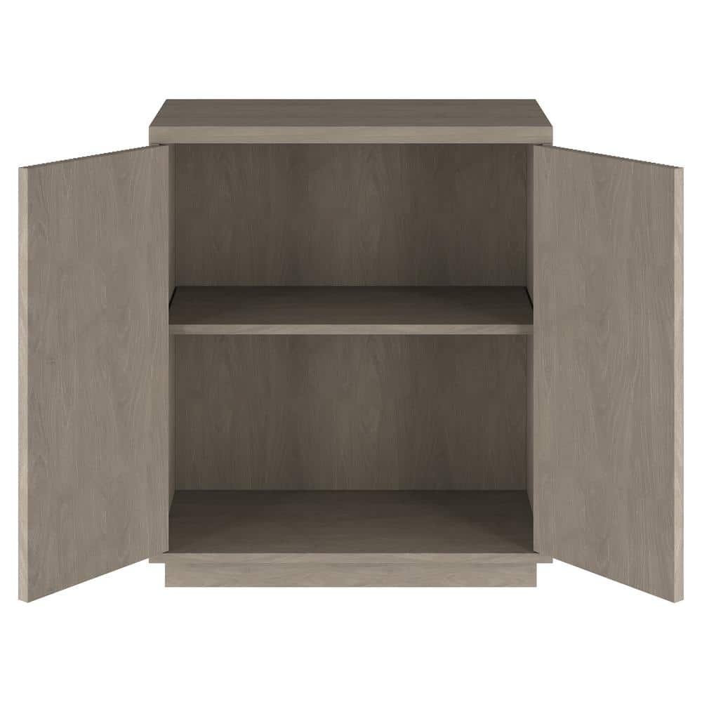 Antiqued Gray Oak Ridged Accent Cabinet with Plinth Base