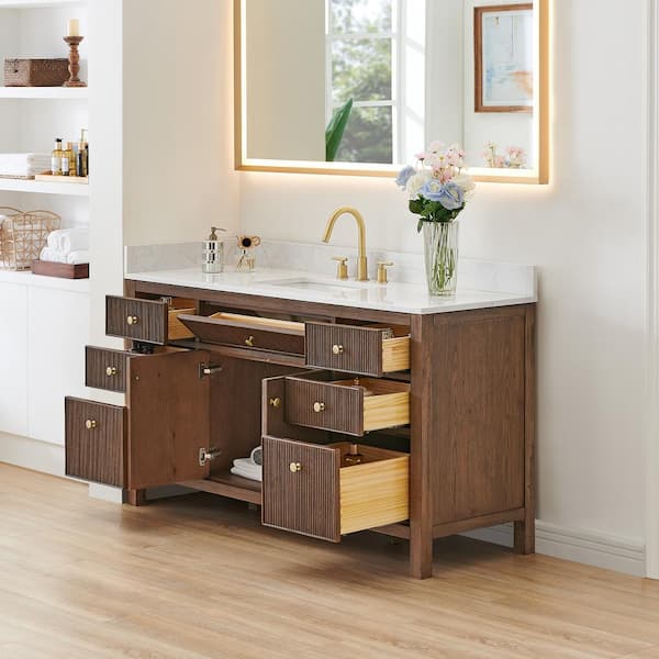 Altair Cerrito 60 in. Single Sink Freestanding Brown Oak Bath