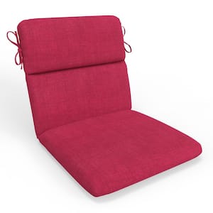 Solid Twill 18 in W x 3 in H Outdoor 1-Piece Split Back Dining Chair Cushion Set /w Ties 1-Count in Splash Raspberry