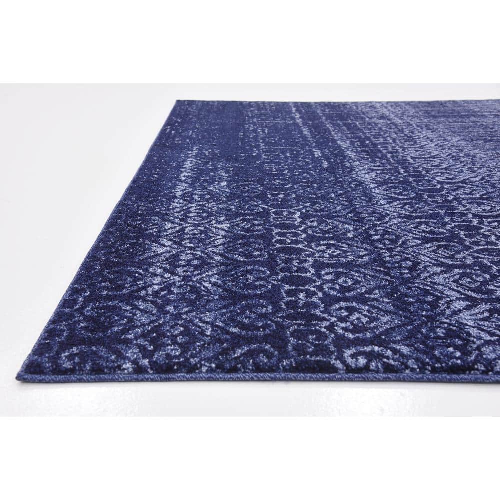 Blue Tufted Washable Reversible 6' x 9' Synthetic Rug
