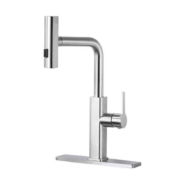 ALEASHA 3 Modes Single Handle Pull Down Sprayer Kitchen Faucet in Brushed Nickel